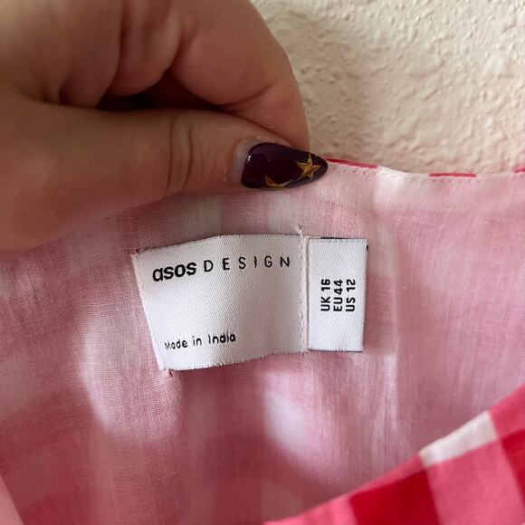 ASOS DESIGN voile picnic midi sundress red gingham Size 12 - Picture 4 of 5